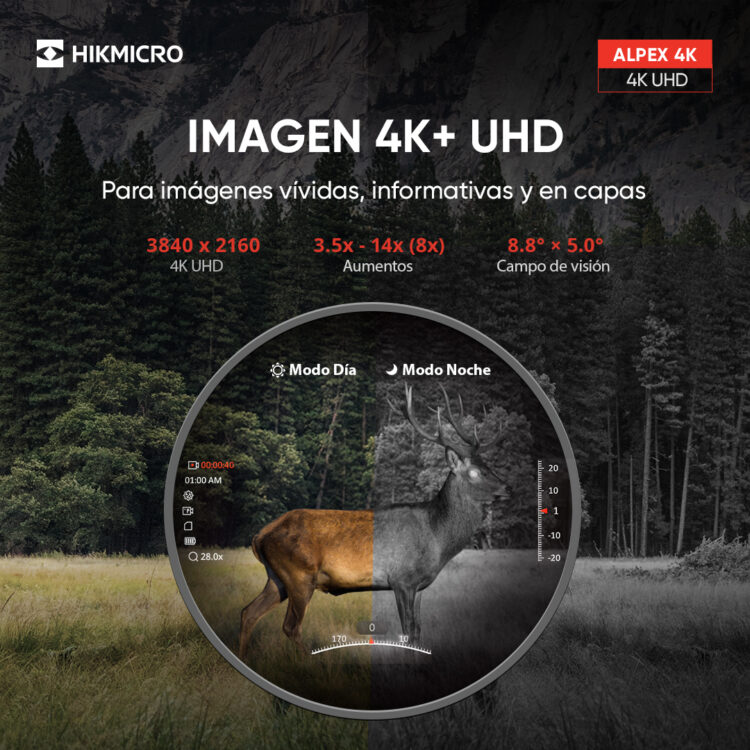 Visor nocturno diurno digital Hikmicro 4K Alpex LRF A50EL Telémetro + Montura+ IR - Imagen 4